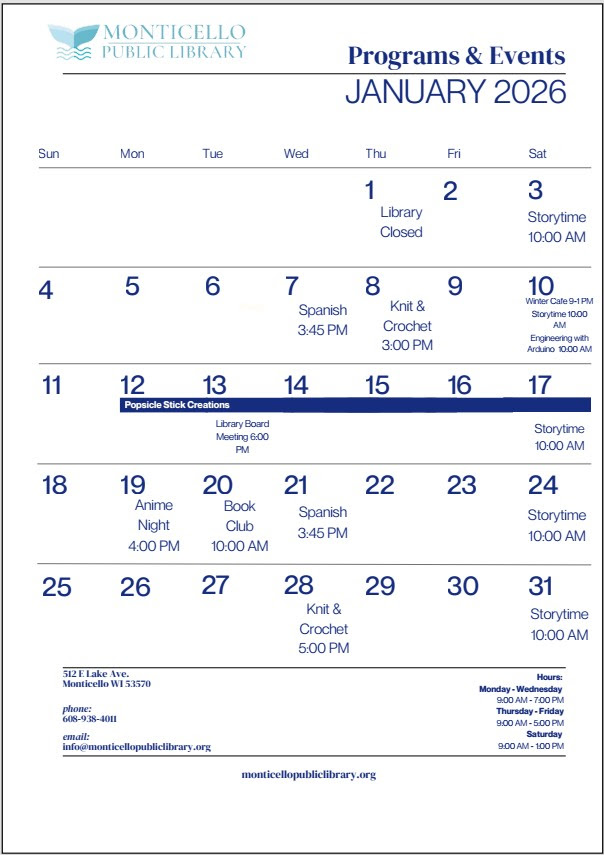 Story Time @ Monticello Library | Monticello | Wisconsin | United States