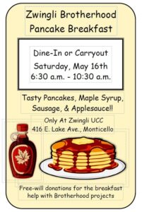 Pancake Breakfast - Zwingli Brotherhood @ Zwingli Church | Monticello | Wisconsin | United States
