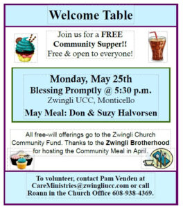 Welcome Table Community Supper @ Zwingli Church | Monticello | Wisconsin | United States