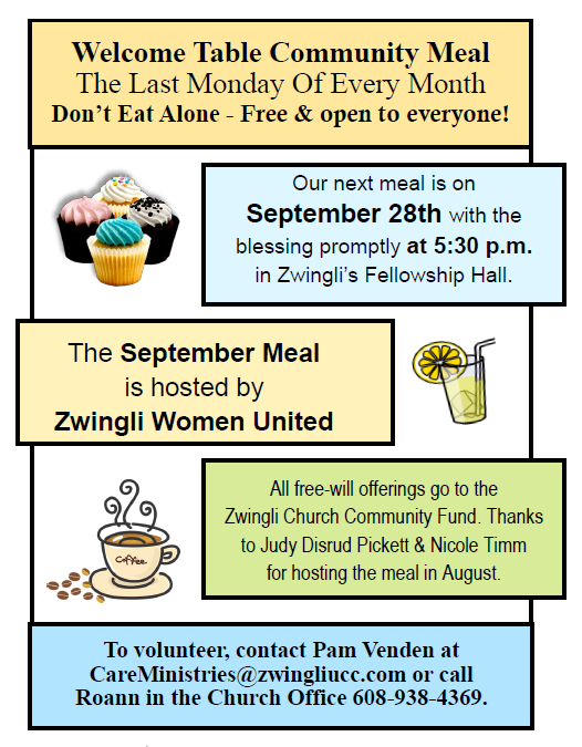 Welcome Table Community Meal @ Zwingli United Church-Christ | Monticello | Wisconsin | United States