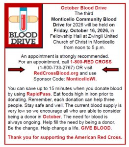 October Blood Drive @ Zwingli Church | Monticello | Wisconsin | United States